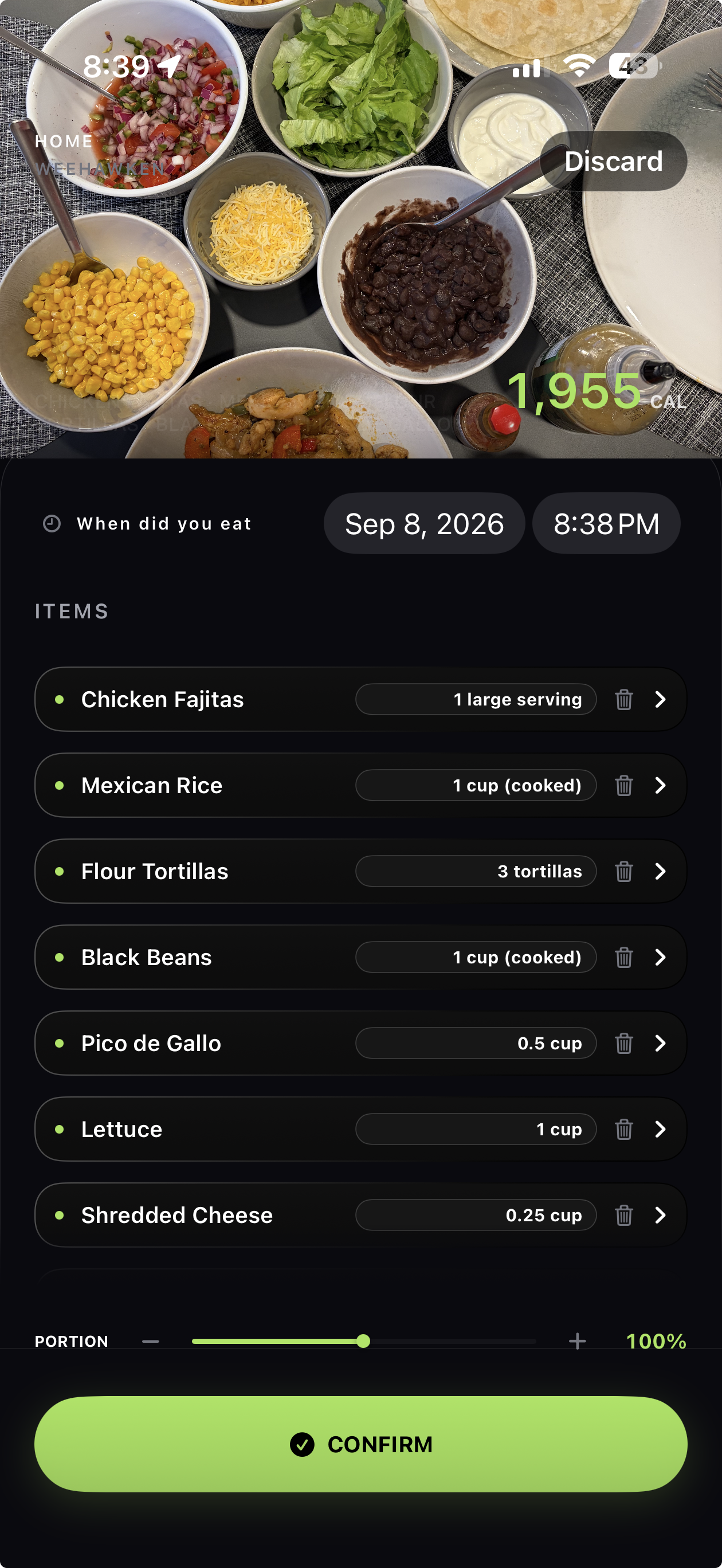 Meal scan with Confirm
