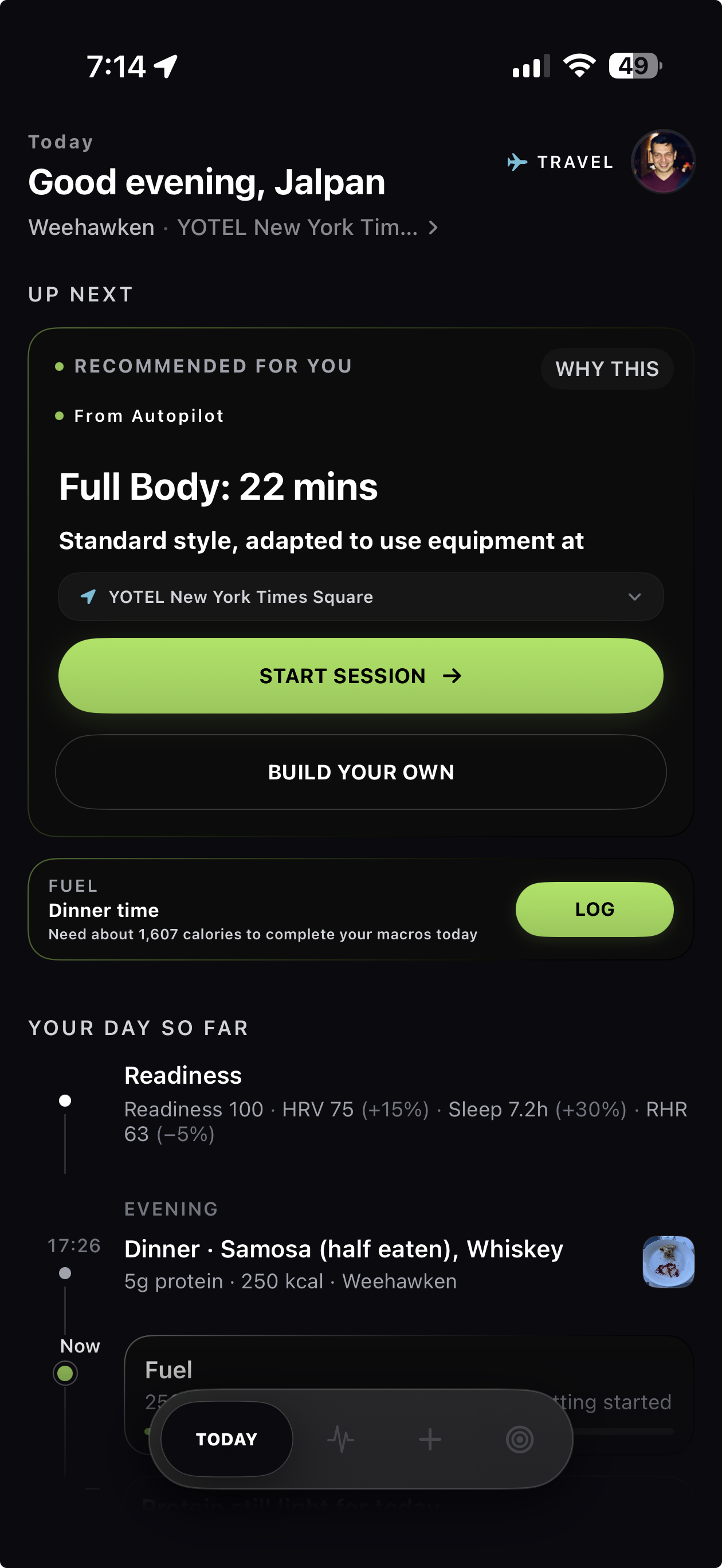 Today: next workout and fuel on one board